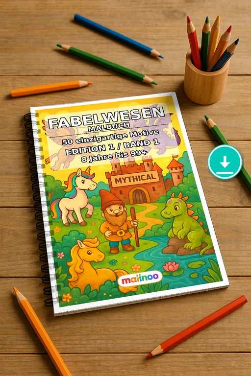 Fabelwesen Malbuch 50 Ausmalbilder PDF Download digital – Mockup-Ansicht