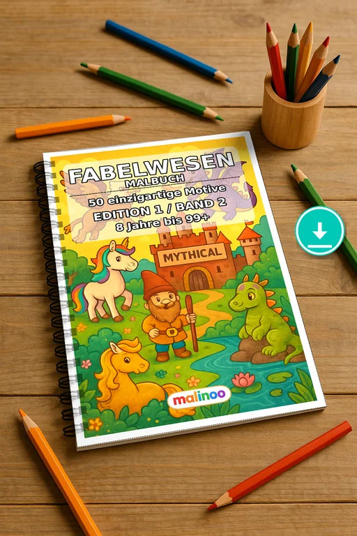 Fabelwesen Malbuch 50 Ausmalbilder PDF Download digital – Mockup-Ansicht