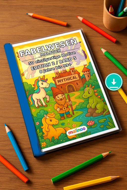 Fabelwesen Malbuch 50 Ausmalbilder PDF Download – Mockup-Ansicht