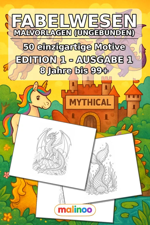 Fabelwesen Malbuch 50 Ausmalbilder gedruckt, ungebunden – Cover
