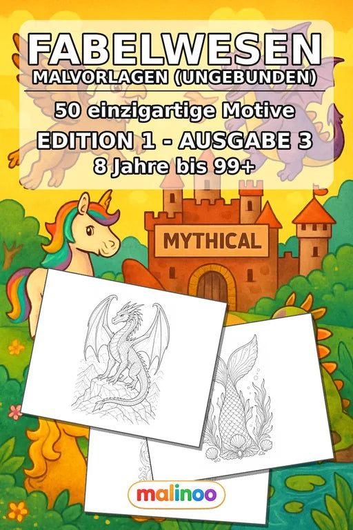 Fabelwesen Malbuch 50 Ausmalbilder gedruckt+lose – Cover