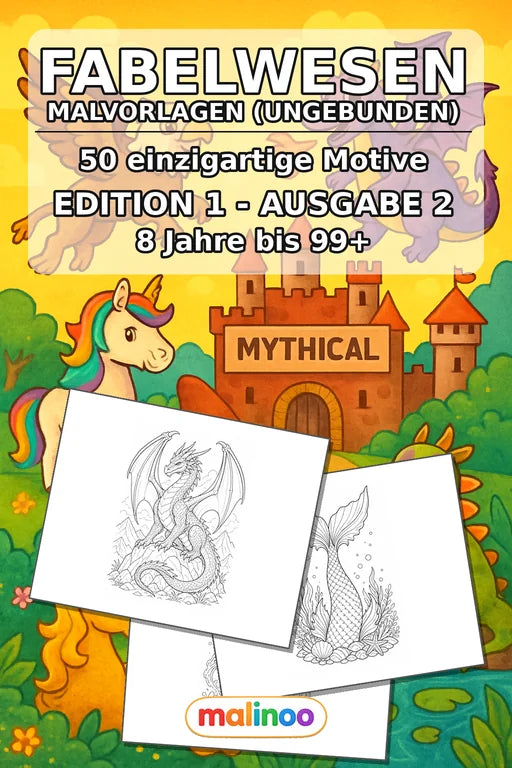 Fabelwesen Malbuch 50 Ausmalbilder gedruckt, ungebunden – Cover
