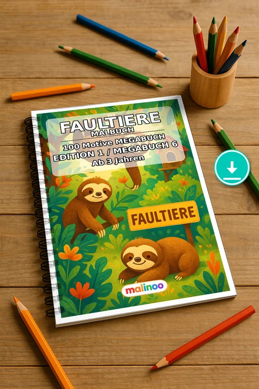 Faultiere Malbuch 100 Ausmalbilder PDF Download – Mockup-Ansicht