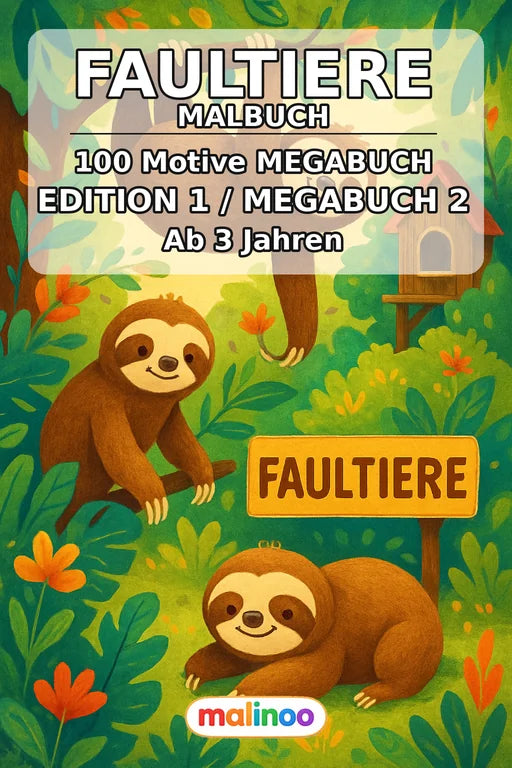 Faultiere Malbuch 100 Ausmalbilder gedruckt+gebunden – Cover