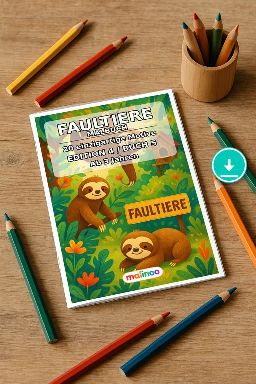 Faultiere Malbuch 20 Ausmalbilder PDF Download – Mockup-Ansicht