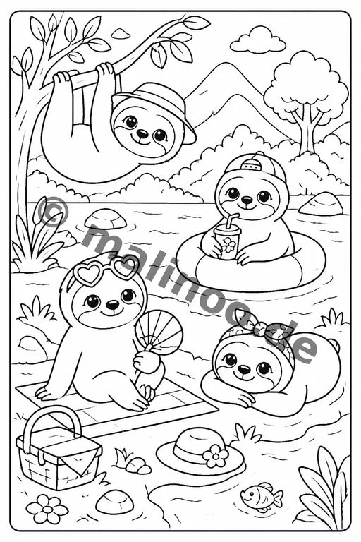 Faultiere Malbuch 20 Ausmalbilder PDF Download – Vorschaubild 2