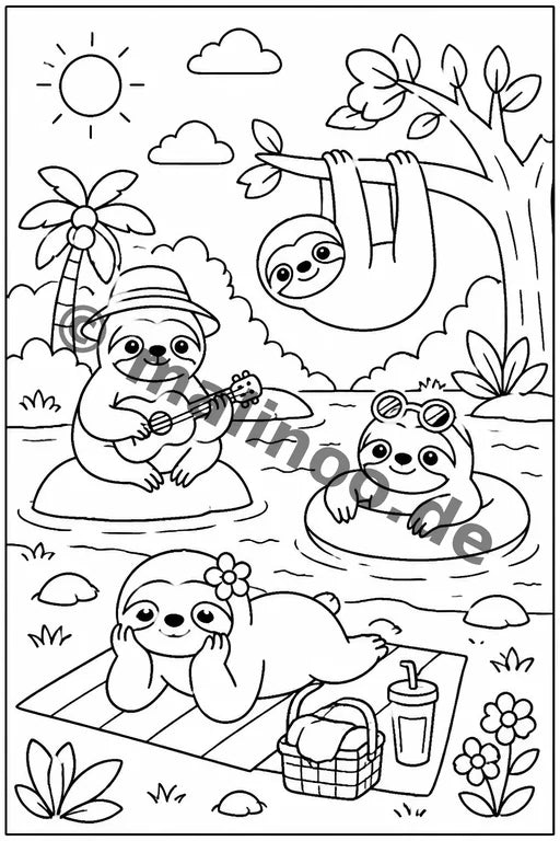 Faultiere Malbuch 20 Ausmalbilder PDF Download – Vorschaubild 2