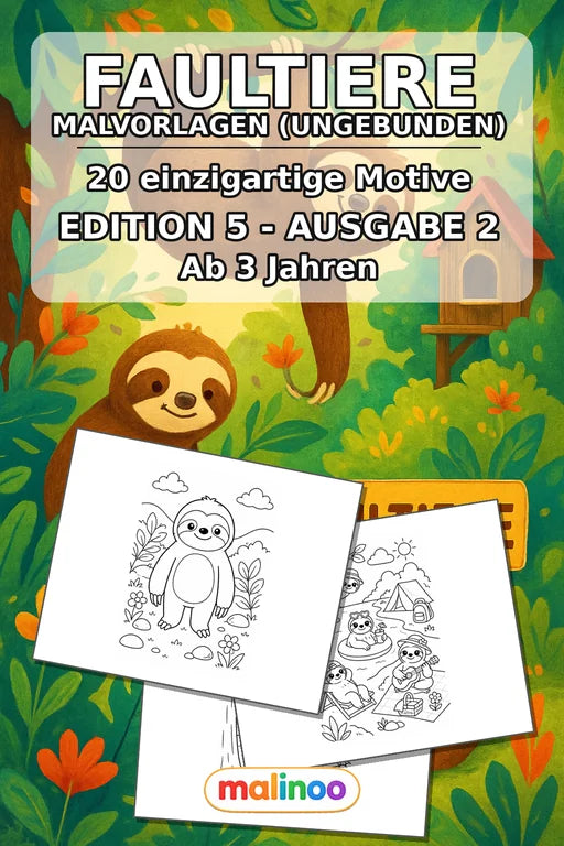 Faultiere Malbuch 20 Ausmalbilder gedruckt+lose – Cover