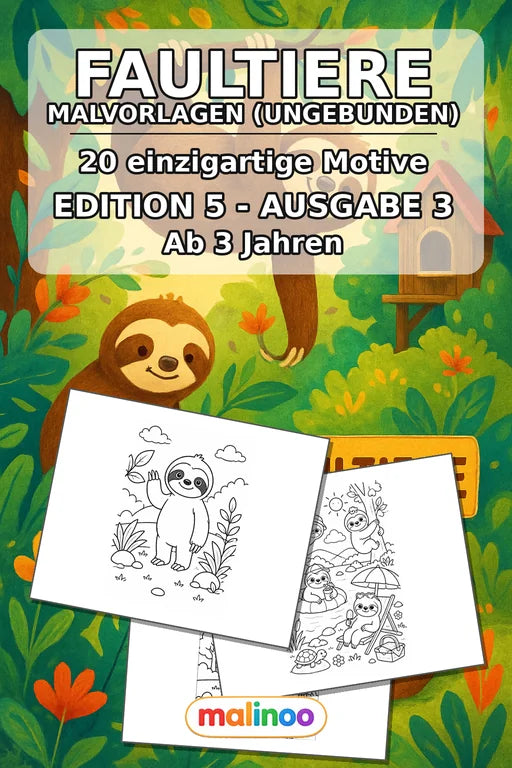 Faultiere Malbuch 20 Ausmalbilder gedruckt+lose – Cover