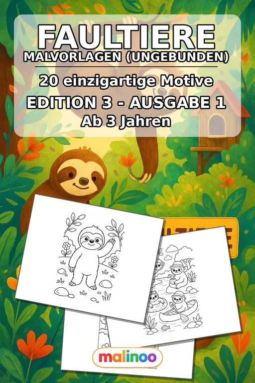 Faultiere Malbuch 20 Ausmalbilder gedruckt+lose – Cover