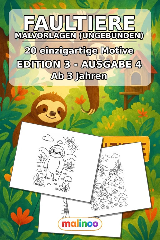 Faultiere Malbuch 20 Ausmalbilder gedruckt+lose – Cover