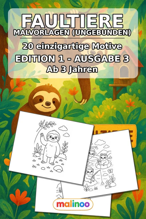 Faultiere Malbuch 20 Ausmalbilder gedruckt+lose – Cover