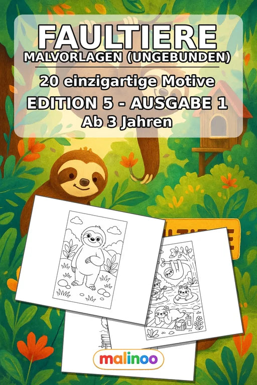 Faultiere Malbuch 20 Ausmalbilder gedruckt+lose – Cover