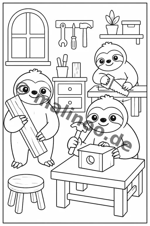 Faultiere Malbuch 20 Ausmalbilder gedruckt+lose – Vorschaubild 4
