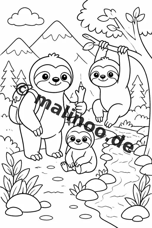 Faultiere Malbuch 20 Ausmalbilder gedruckt, ungebunden – Vorschaubild 6