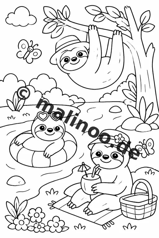 Faultiere Malbuch 20 Ausmalbilder gedruckt, ungebunden – Vorschaubild 7