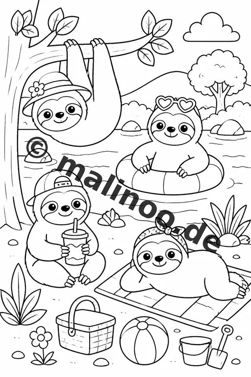 Faultiere Malbuch 20 Ausmalbilder gedruckt, ungebunden – Vorschaubild 7