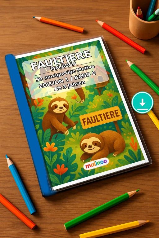 Faultiere Malbuch 50 Ausmalbilder PDF Download – Mockup-Ansicht