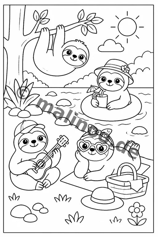 Faultiere Malbuch 50 Ausmalbilder PDF Download – Vorschaubild 2