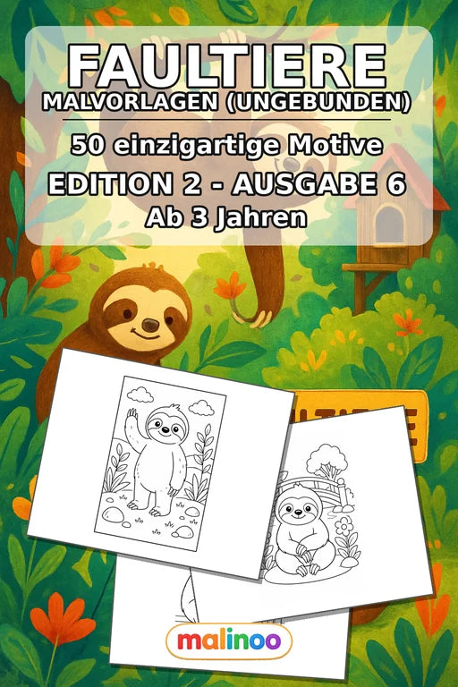 Faultiere Malbuch 50 Ausmalbilder gedruckt+lose – Cover