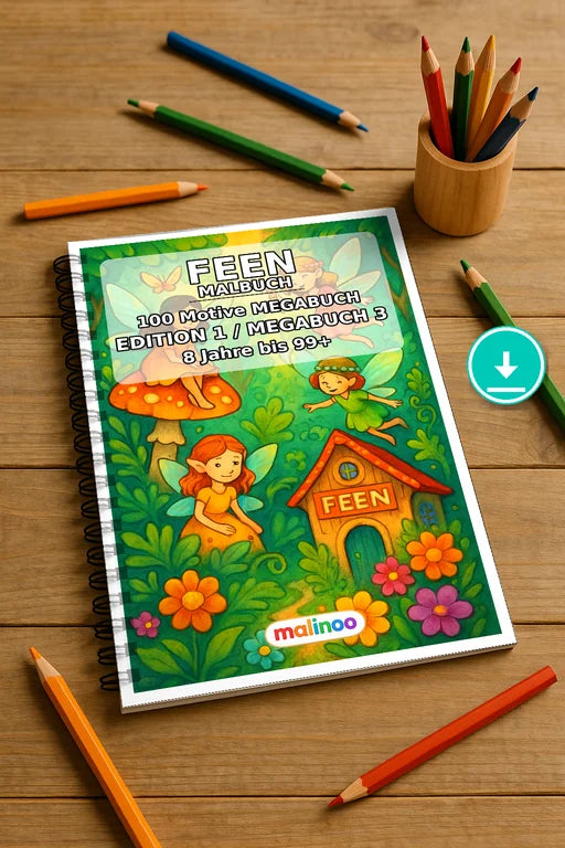 Feen Malbuch 100 Ausmalbilder PDF Download digital – Mockup-Ansicht