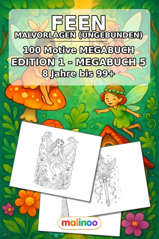 Feen Malbuch 100 Ausmalbilder gedruckt+lose – Cover