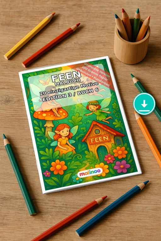 Feen Malbuch 20 Ausmalbilder PDF Download digital – Mockup-Ansicht
