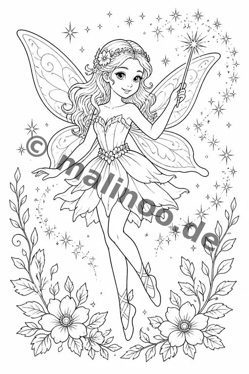 Feen Malbuch 20 Ausmalbilder PDF Download – Vorschaubild 3