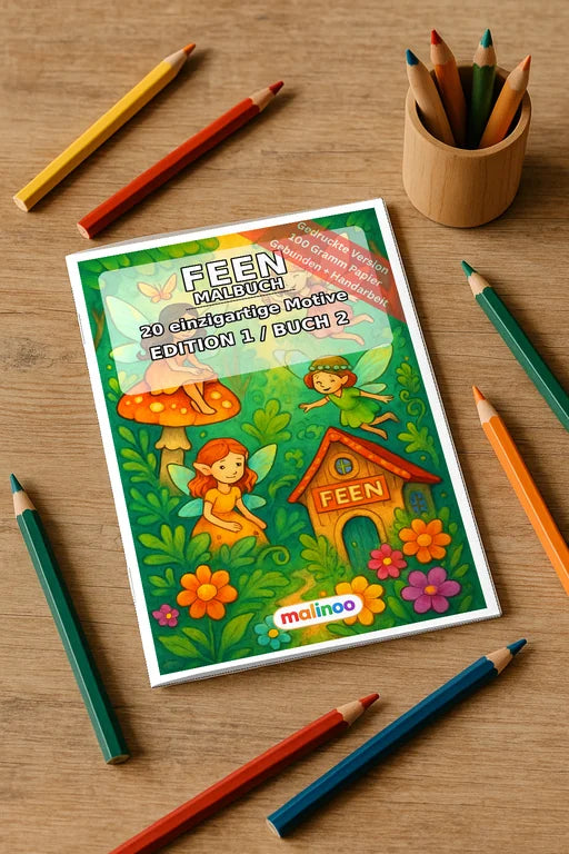 Feen Malbuch 20 Ausmalbilder gedruckt und gebunden – Mockup-Ansicht