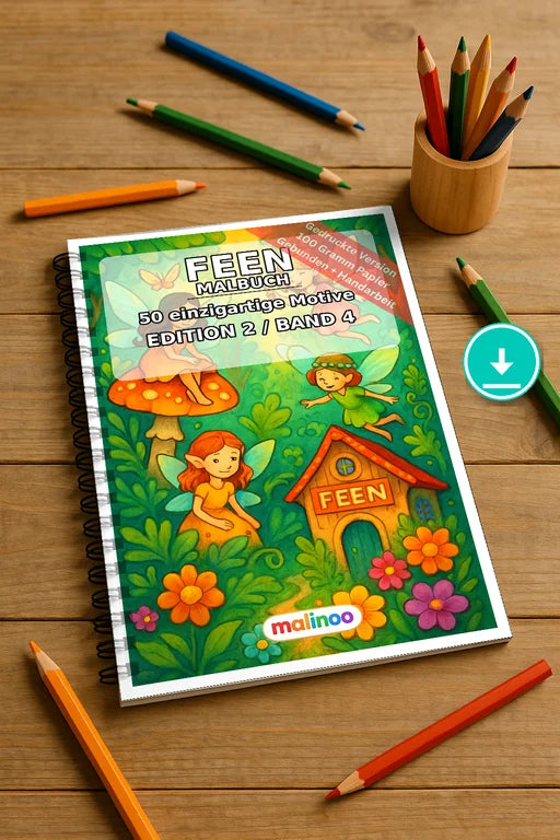 Feen Malbuch 50 Ausmalbilder PDF Download digital – Mockup-Ansicht
