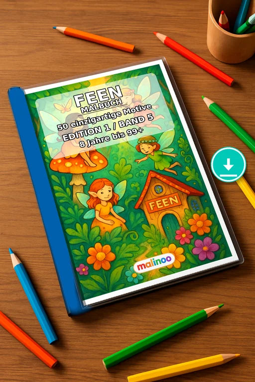 Feen Malbuch 50 Ausmalbilder PDF Download – Mockup-Ansicht