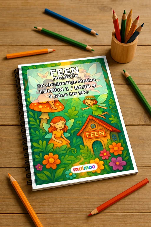 Feen Malbuch 50 Ausmalbilder gedruckt und gebunden – Mockup-Ansicht