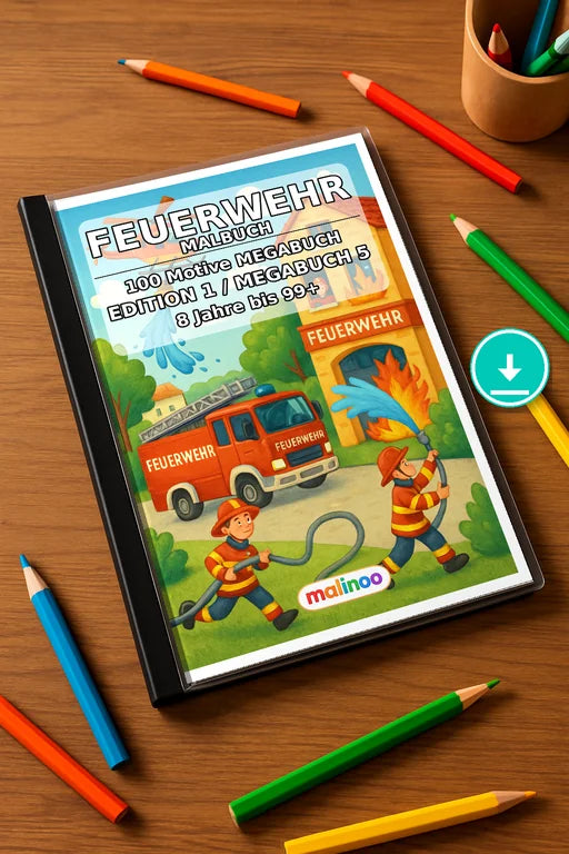 Feuer Malbuch 100 Ausmalbilder PDF Download – Mockup-Ansicht