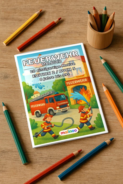 Feuer Malbuch 20 Ausmalbilder gedruckt+gebunden – Mockup-Ansicht