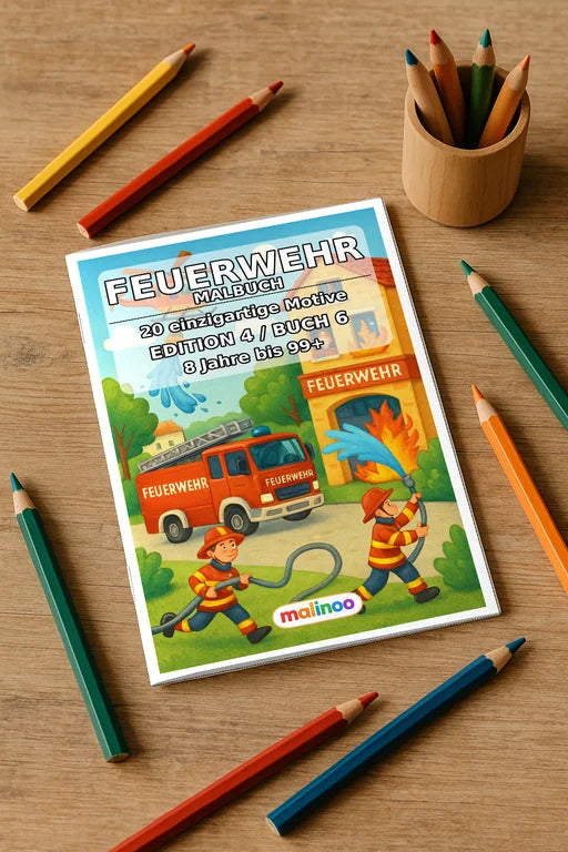 Feuer Malbuch 20 Ausmalbilder gedruckt+gebunden – Mockup-Ansicht