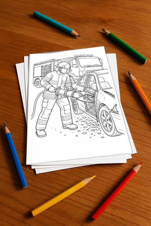Feuer Malbuch 20 Ausmalbilder gedruckt+lose – Mockup-Ansicht
