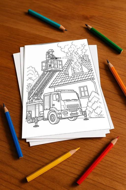 Feuer Malbuch 20 Ausmalbilder gedruckt+lose – Mockup-Ansicht