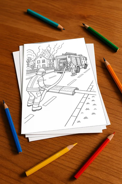 Feuer Malbuch 20 Ausmalbilder gedruckt+lose – Mockup-Ansicht