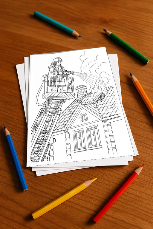 Feuer Malbuch 20 Ausmalbilder gedruckt+lose – Mockup-Ansicht