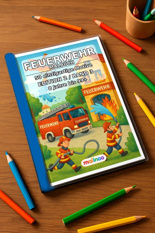Feuer Malbuch 50 Ausmalbilder gedruckt+gebunden – Mockup-Ansicht