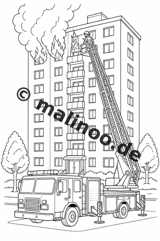 Feuerwehr Malbuch 100 Ausmalbilder gedruckt, ungebunden – Vorschaubild 2
