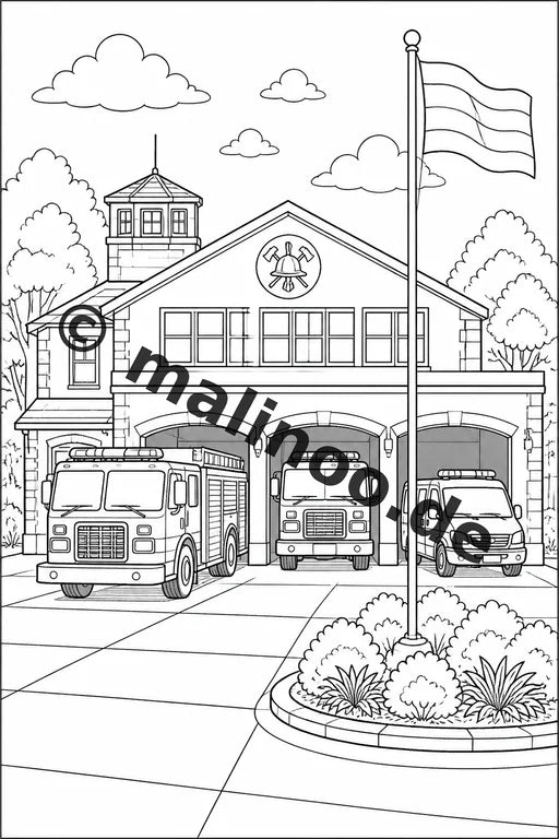 Feuerwehr Malbuch 20 Ausmalbilder PDF Download digital – Vorschaubild 1