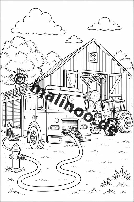 Feuerwehr Malbuch 20 Ausmalbilder PDF Download digital – Vorschaubild 3