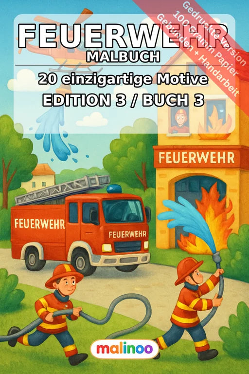 Feuerwehr Malbuch 20 Ausmalbilder gedruckt und gebunden – Cover