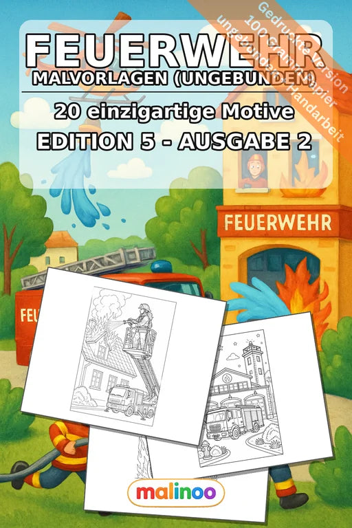 Feuerwehr Malbuch 20 Ausmalbilder gedruckt, ungebunden – Cover