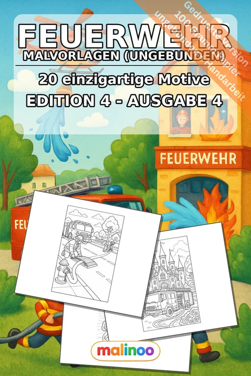 Feuerwehr Malbuch 20 Ausmalbilder gedruckt, ungebunden – Cover