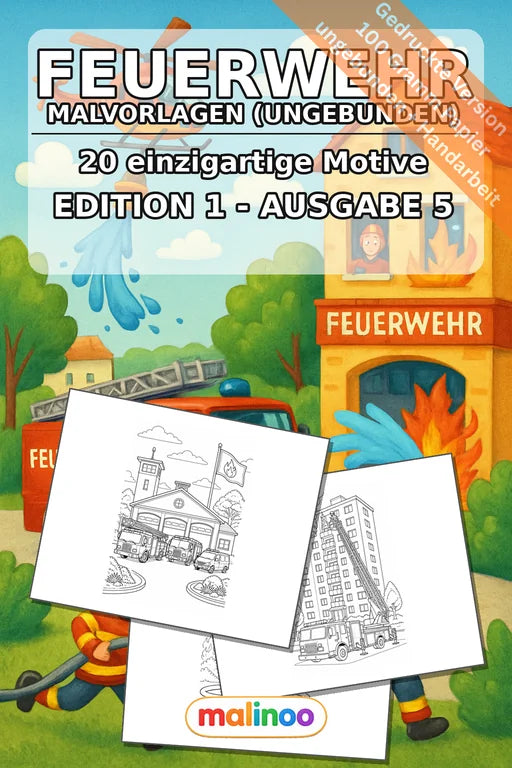 Feuerwehr Malbuch 20 Ausmalbilder gedruckt, ungebunden – Cover
