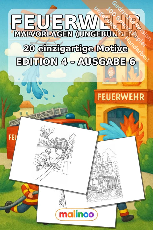 Feuerwehr Malbuch 20 Ausmalbilder gedruckt, ungebunden – Cover