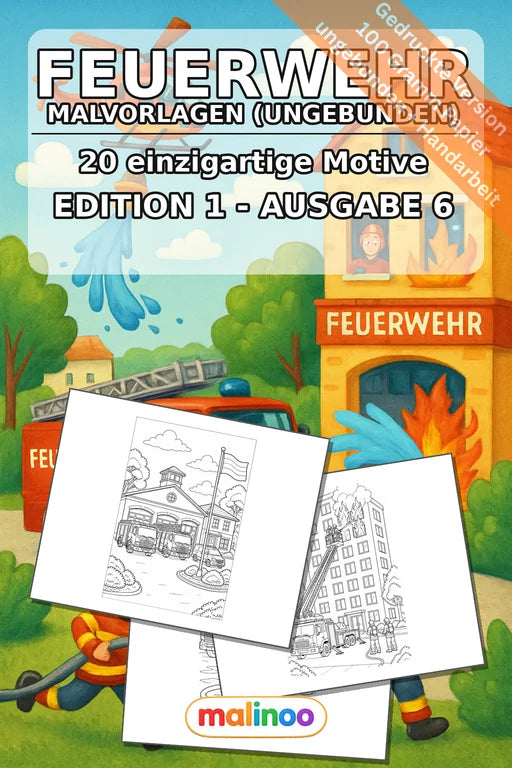 Feuerwehr Malbuch 20 Ausmalbilder gedruckt, ungebunden – Cover
