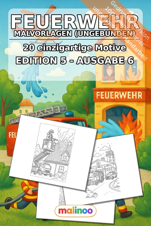 Feuerwehr Malbuch 20 Ausmalbilder gedruckt, ungebunden – Cover